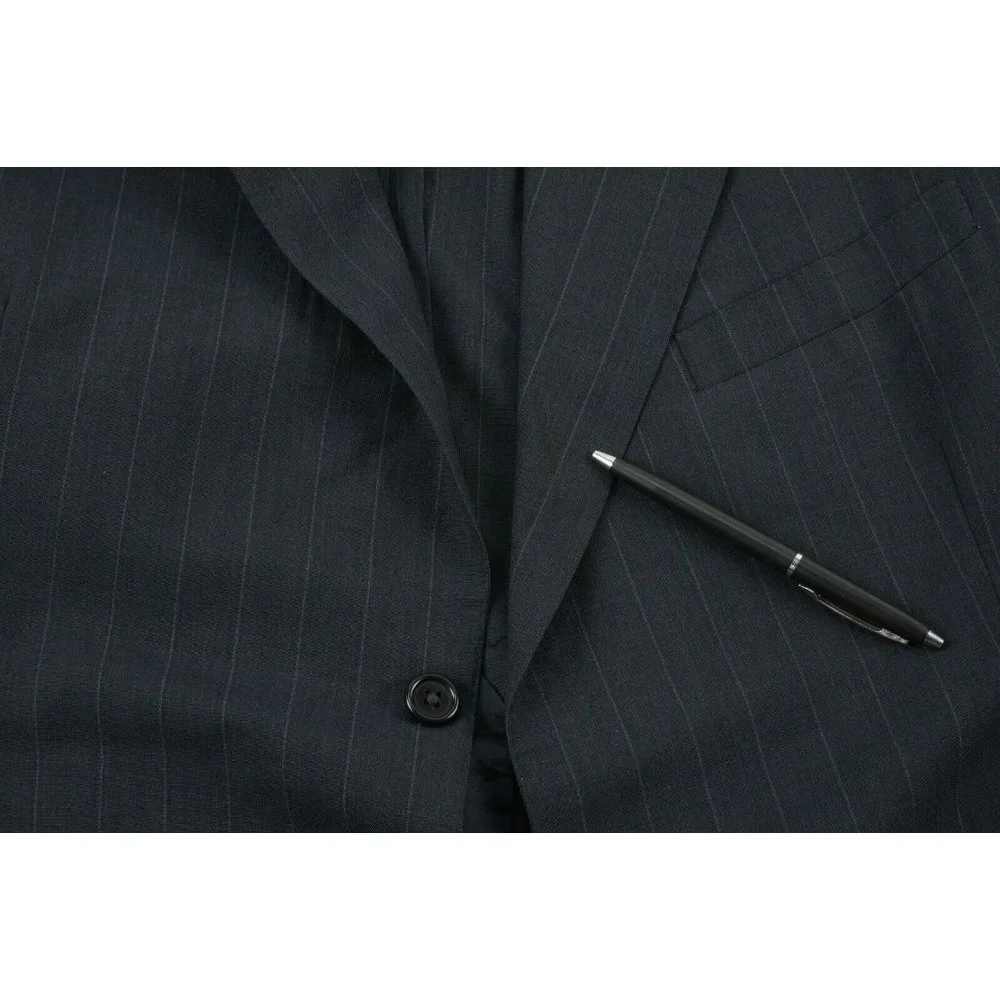 Oxxford Clothes Owentsia Super 100s Mens 43R Blue Striped Wool Vent Notch Blazer